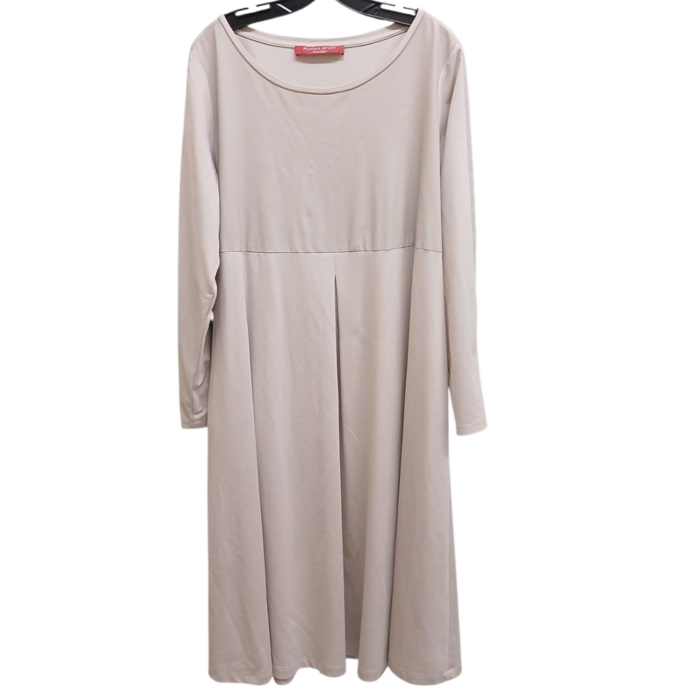 Marina Rinaldi Sport Beige Jersey Leather Mix Long Sleeve Dress Size 16